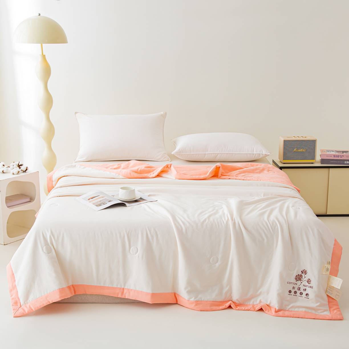 91家纺网 家纺一手货源 找家纺 美之润家纺 2026新款纯色棉花夏被 夏屿-白粉