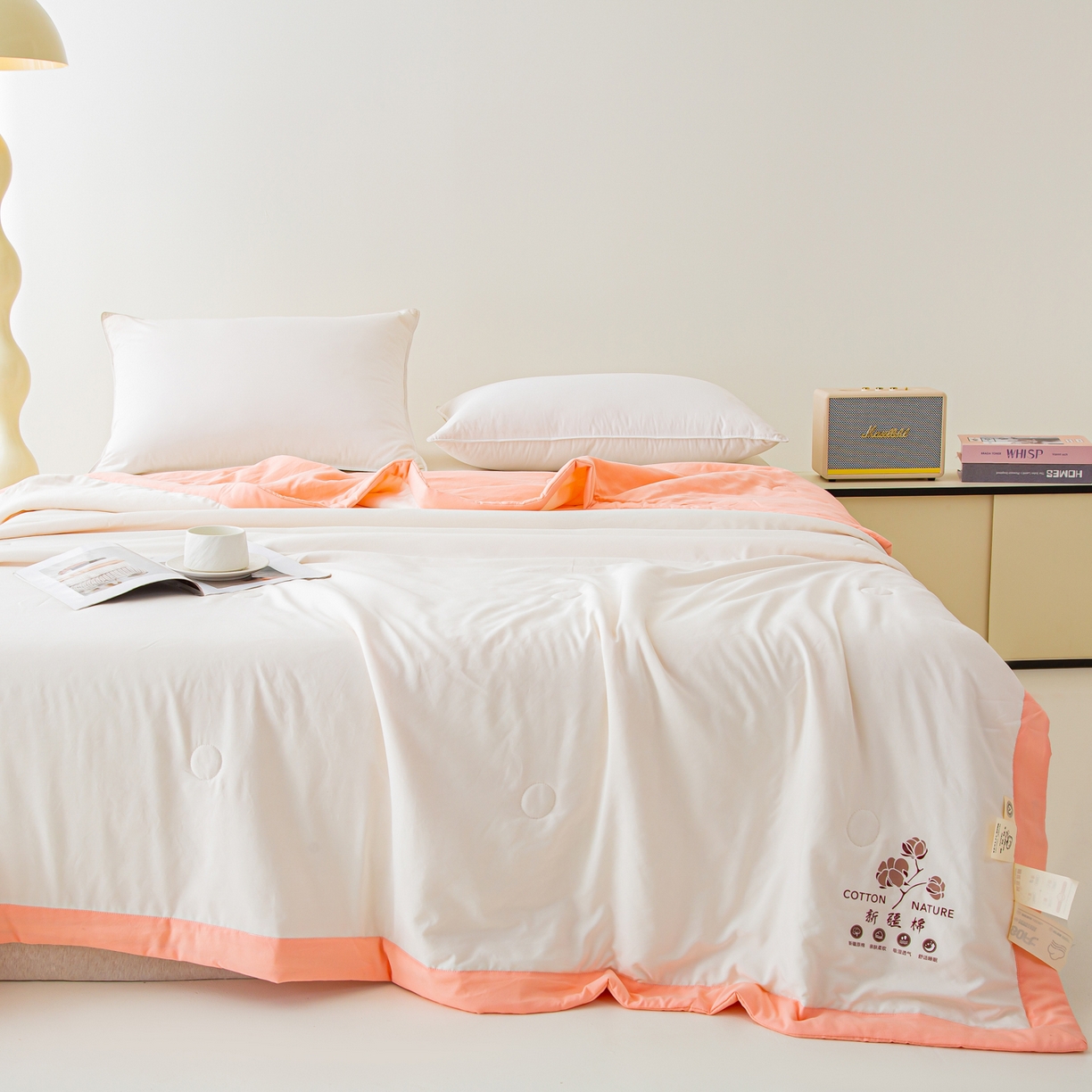 91家纺网 家纺一手货源 找家纺 美之润家纺 2026新款纯色棉花夏被 夏屿-白粉