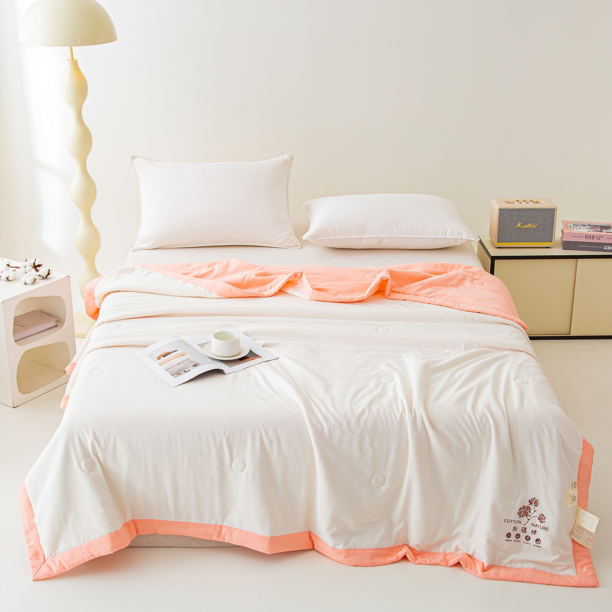 91家纺网 家纺一手货源 找家纺 美之润家纺 2026新款纯色棉花夏被 夏屿-白粉