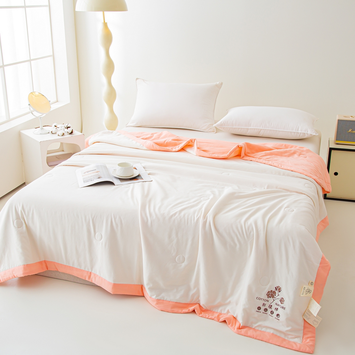 91家纺网 家纺一手货源 找家纺 美之润家纺 2026新款纯色棉花夏被 夏屿-白粉