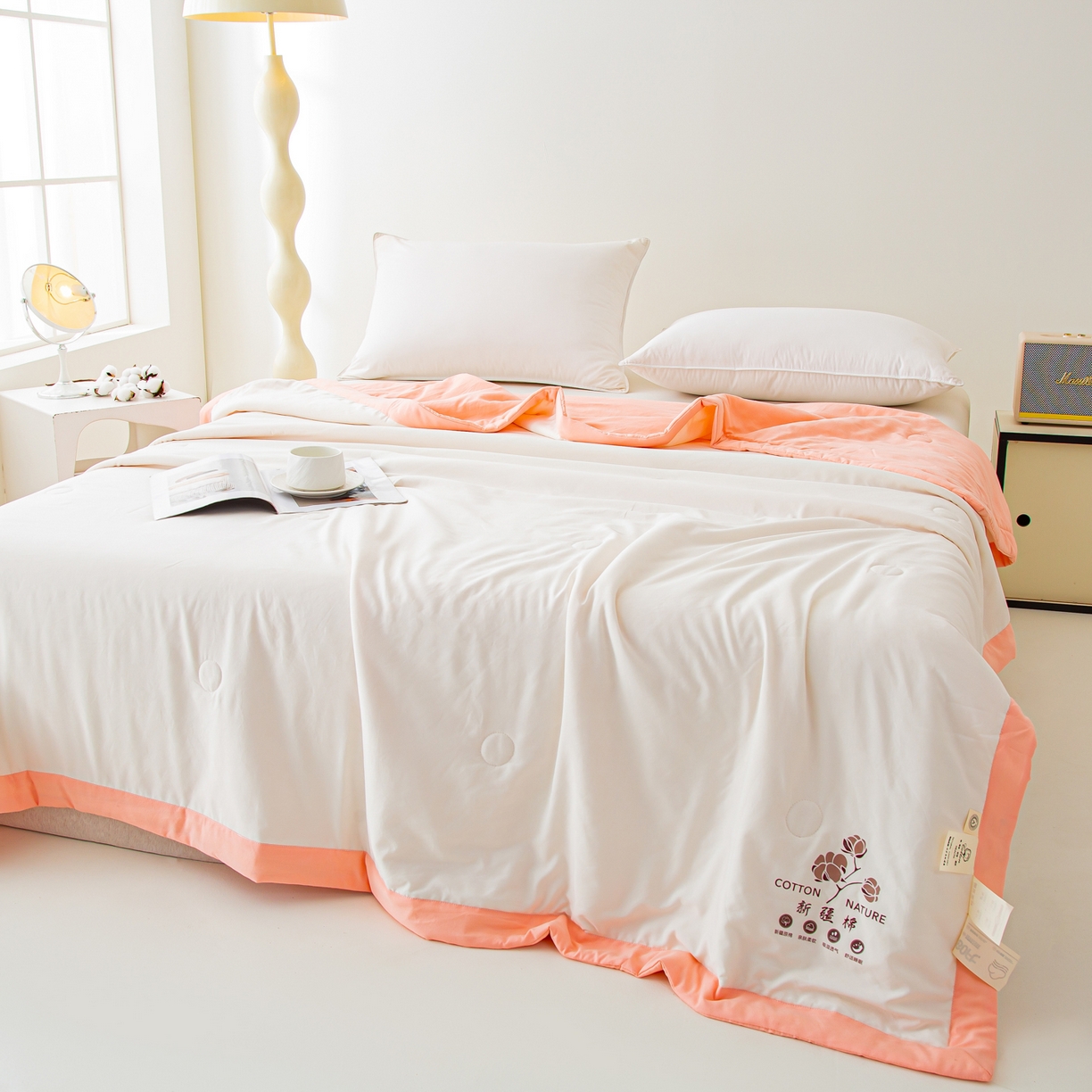 91家纺网 家纺一手货源 找家纺 美之润家纺 2026新款纯色棉花夏被 夏屿-白粉