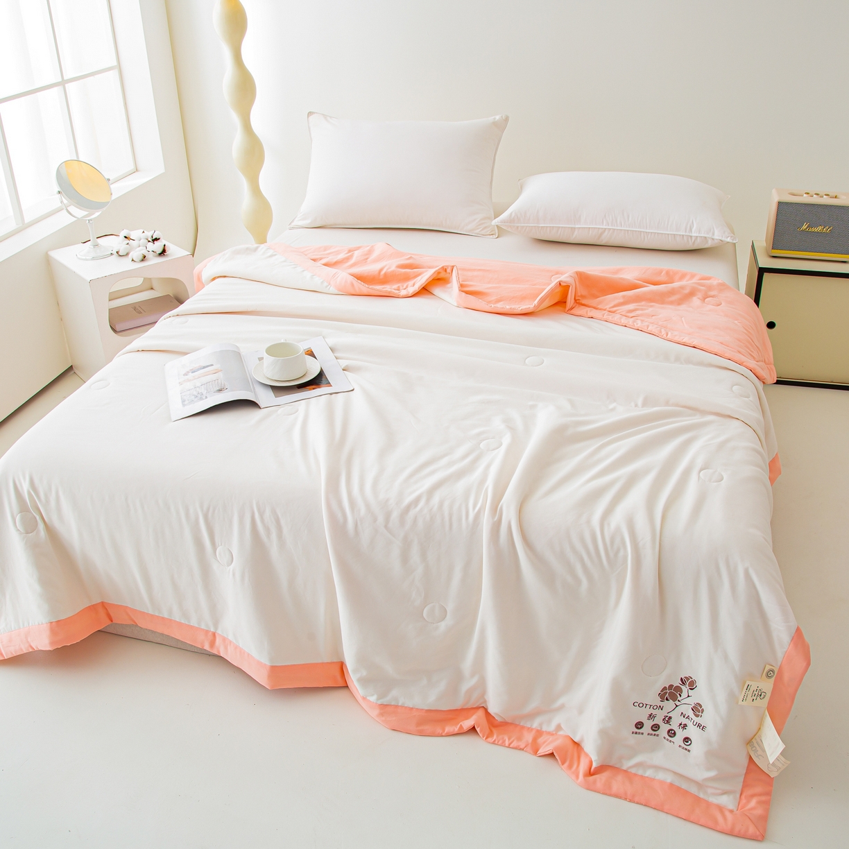 91家纺网 家纺一手货源 找家纺 美之润家纺 2026新款纯色棉花夏被 夏屿-白粉