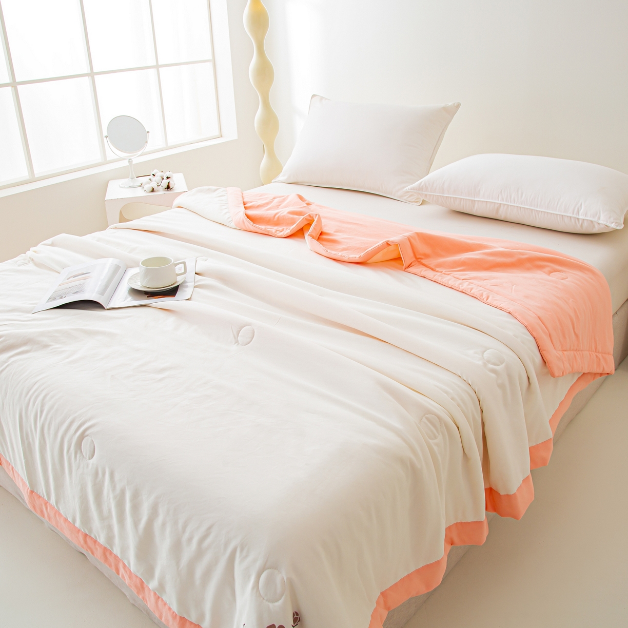 91家纺网 家纺一手货源 找家纺 美之润家纺 2026新款纯色棉花夏被 夏屿-白粉