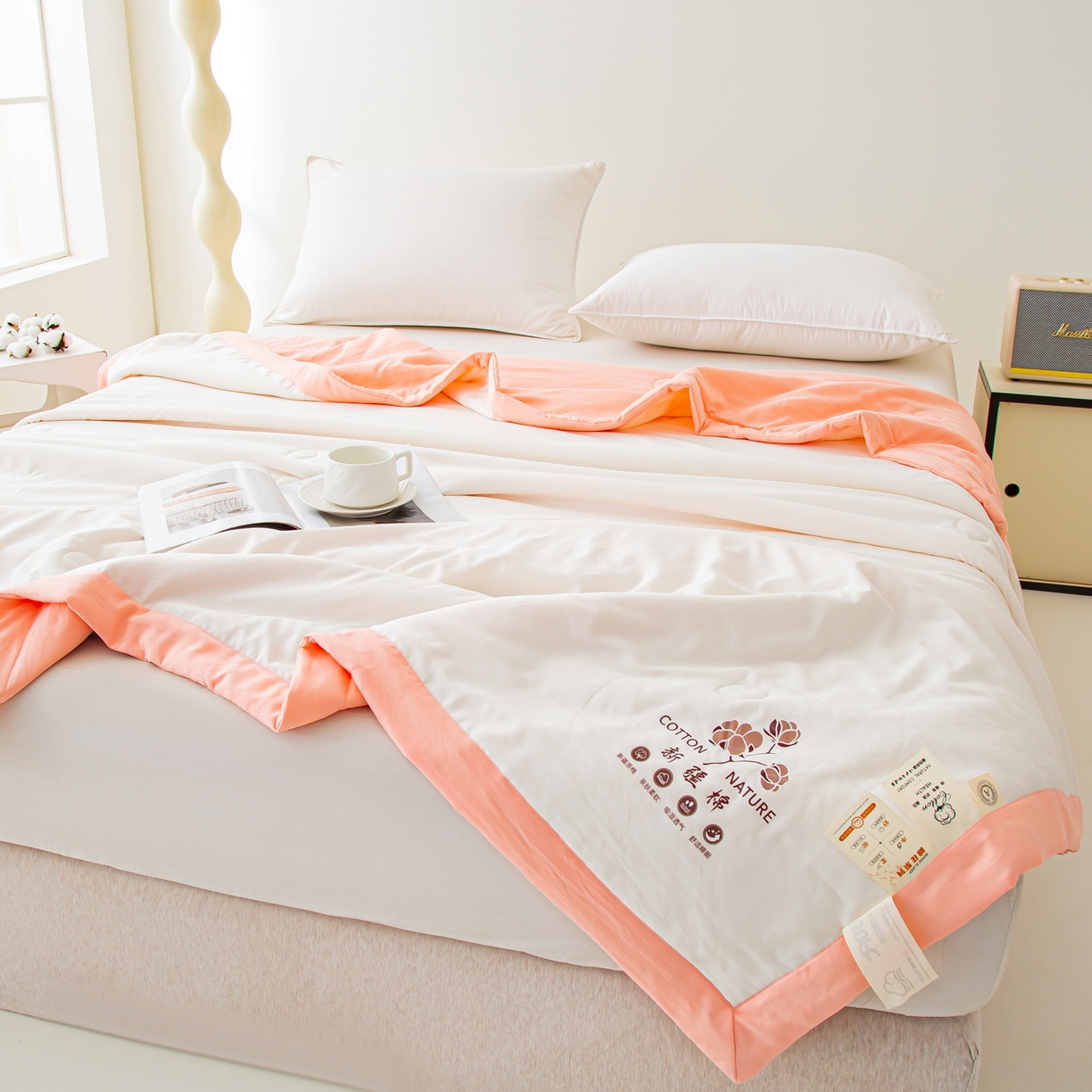 91家纺网 家纺一手货源 找家纺 美之润家纺 2026新款纯色棉花夏被 夏屿-白粉