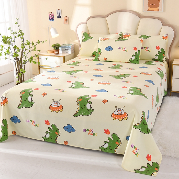 91家纺网 家纺一手货源 找家纺 2026新款细纱老粗布床单床笠凉席席子三件套 恐龙乐园