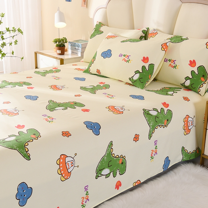 91家纺网 家纺一手货源 找家纺 2026新款细纱老粗布床单床笠凉席席子三件套 恐龙乐园