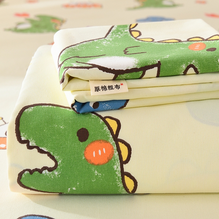2026新款细纱老粗布床单床笠凉席席子三件套 恐龙乐园
