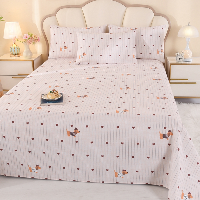 91家纺网 家纺一手货源 找家纺 2026新款细纱老粗布床单床笠凉席席子三件套 腊肠狗