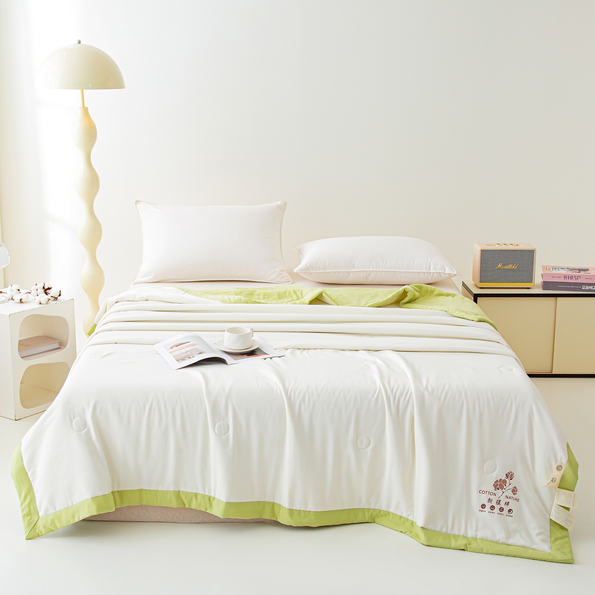 91家纺网 家纺一手货源 找家纺 美之润家纺 2026新款纯色棉花夏被 夏屿-白绿