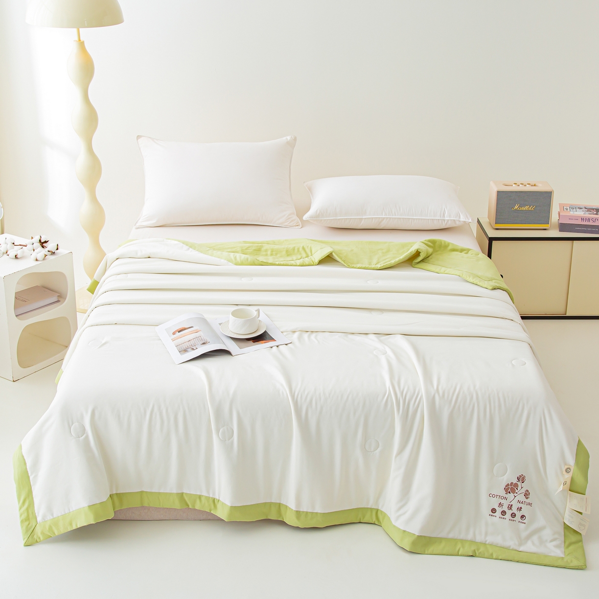 91家纺网 家纺一手货源 找家纺 美之润家纺 2026新款纯色棉花夏被 夏屿-白绿