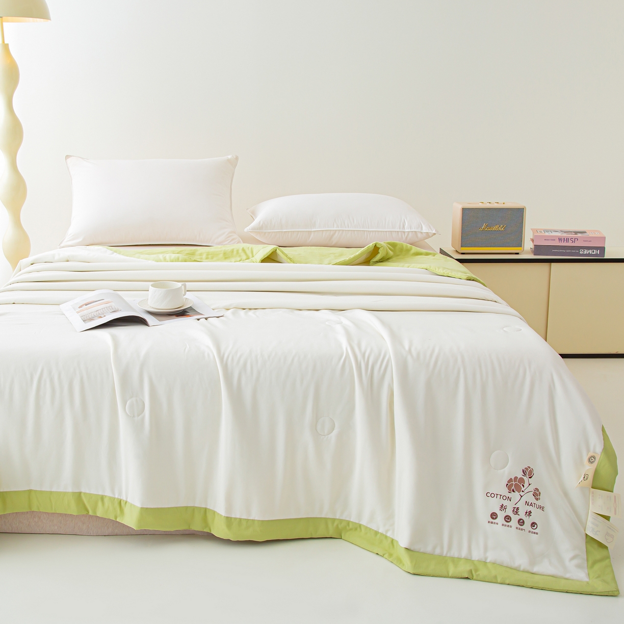 91家纺网 家纺一手货源 找家纺 美之润家纺 2026新款纯色棉花夏被 夏屿-白绿