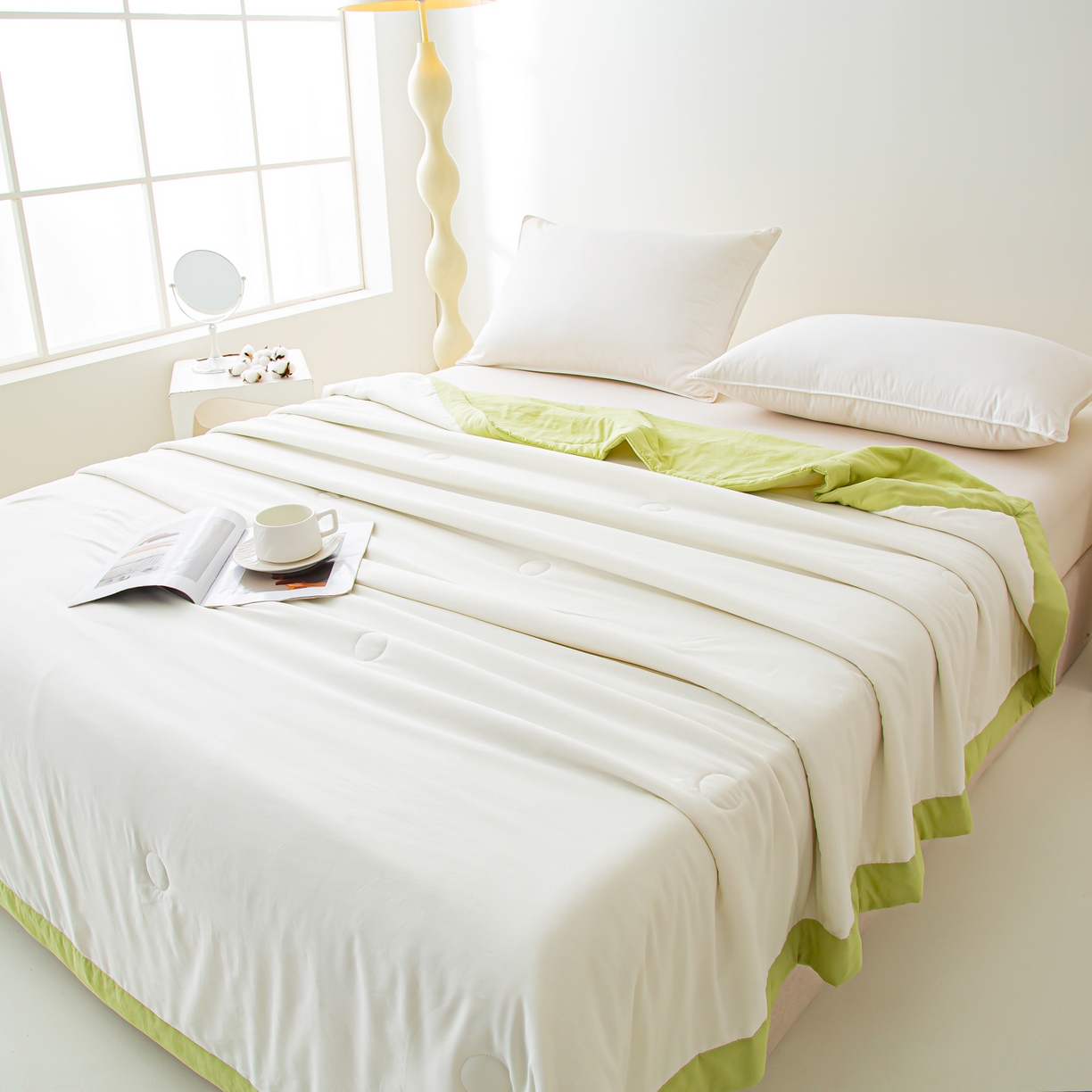 91家纺网 家纺一手货源 找家纺 美之润家纺 2026新款纯色棉花夏被 夏屿-白绿