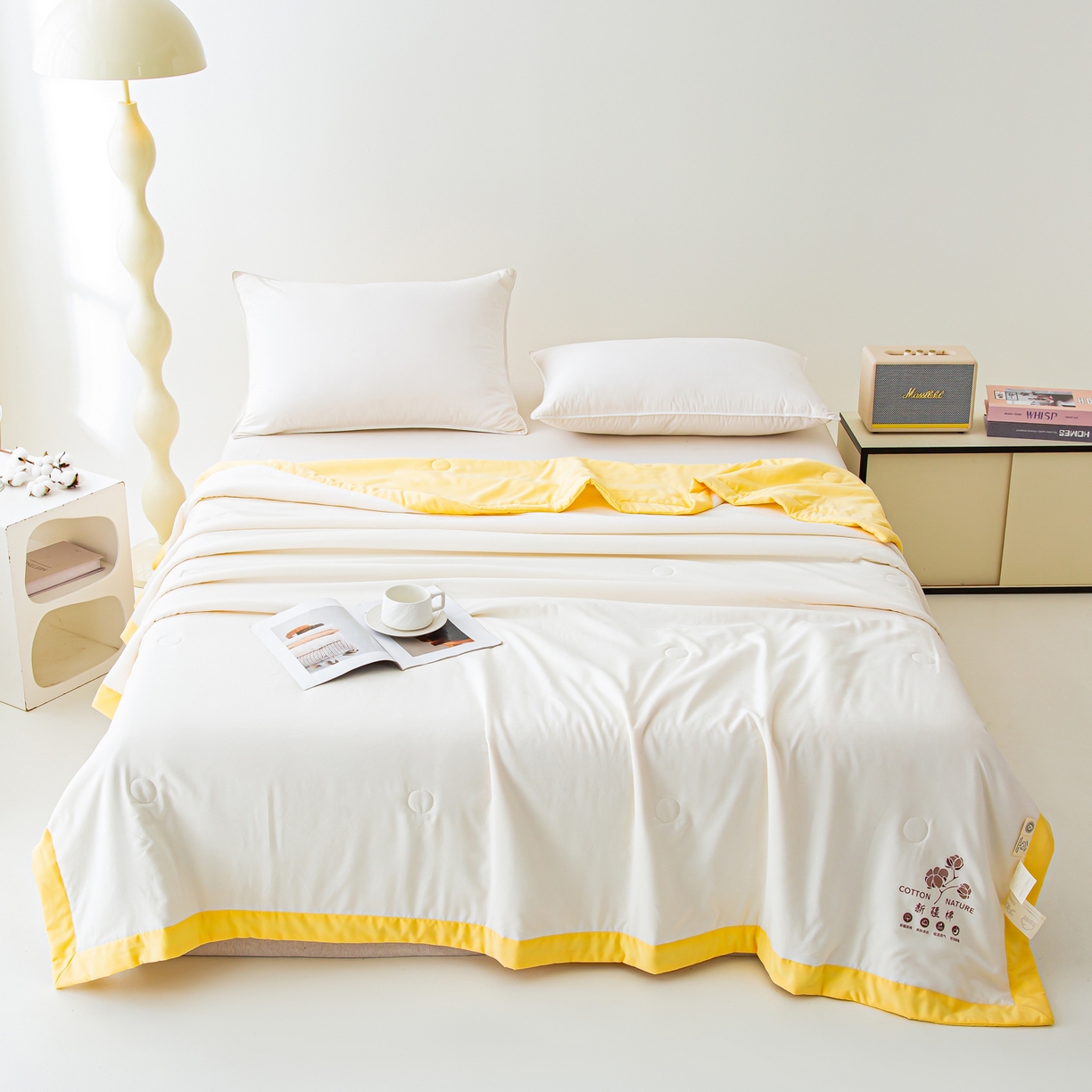 91家纺网 家纺一手货源 找家纺 美之润家纺 2026新款纯色棉花夏被 夏屿-白米