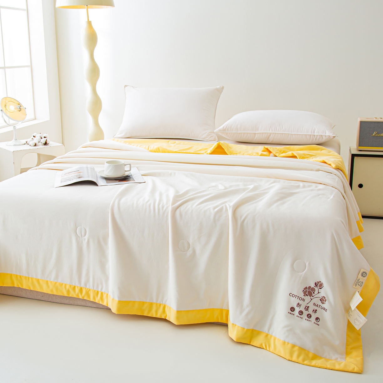 91家纺网 家纺一手货源 找家纺 美之润家纺 2026新款纯色棉花夏被 夏屿-白米