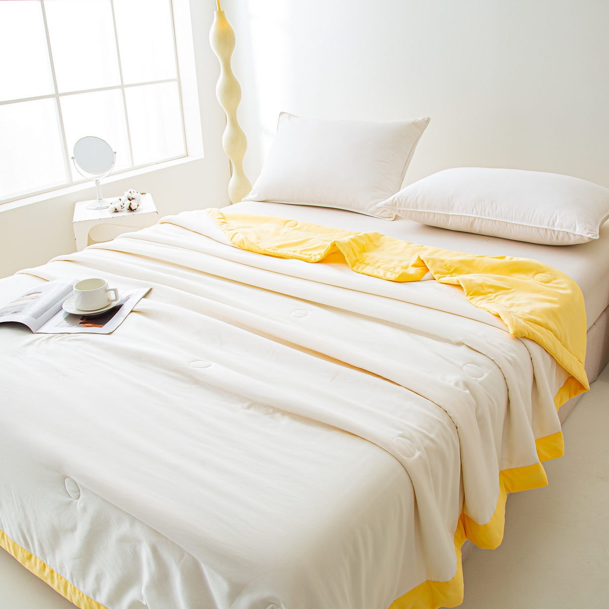 91家纺网 家纺一手货源 找家纺 美之润家纺 2026新款纯色棉花夏被 夏屿-白米