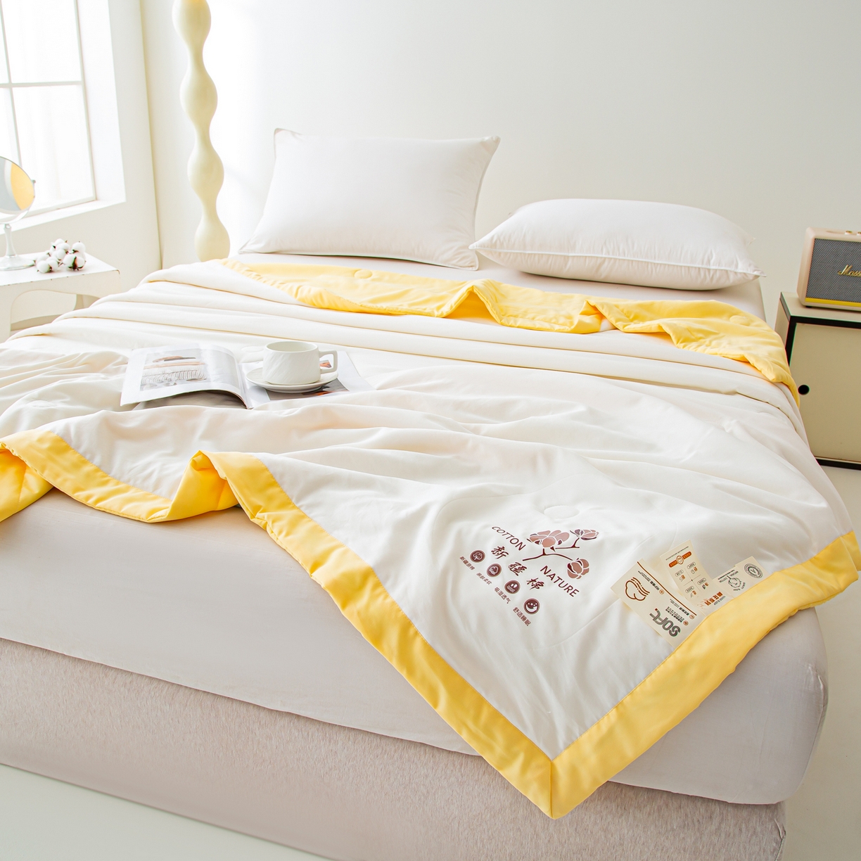 91家纺网 家纺一手货源 找家纺 美之润家纺 2026新款纯色棉花夏被 夏屿-白米