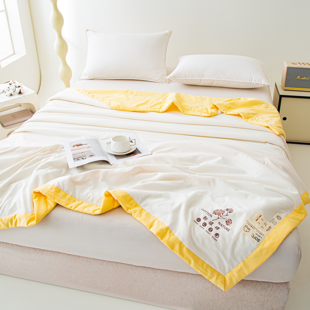 91家纺网 家纺一手货源 找家纺 美之润家纺 2026新款纯色棉花夏被 夏屿-白米