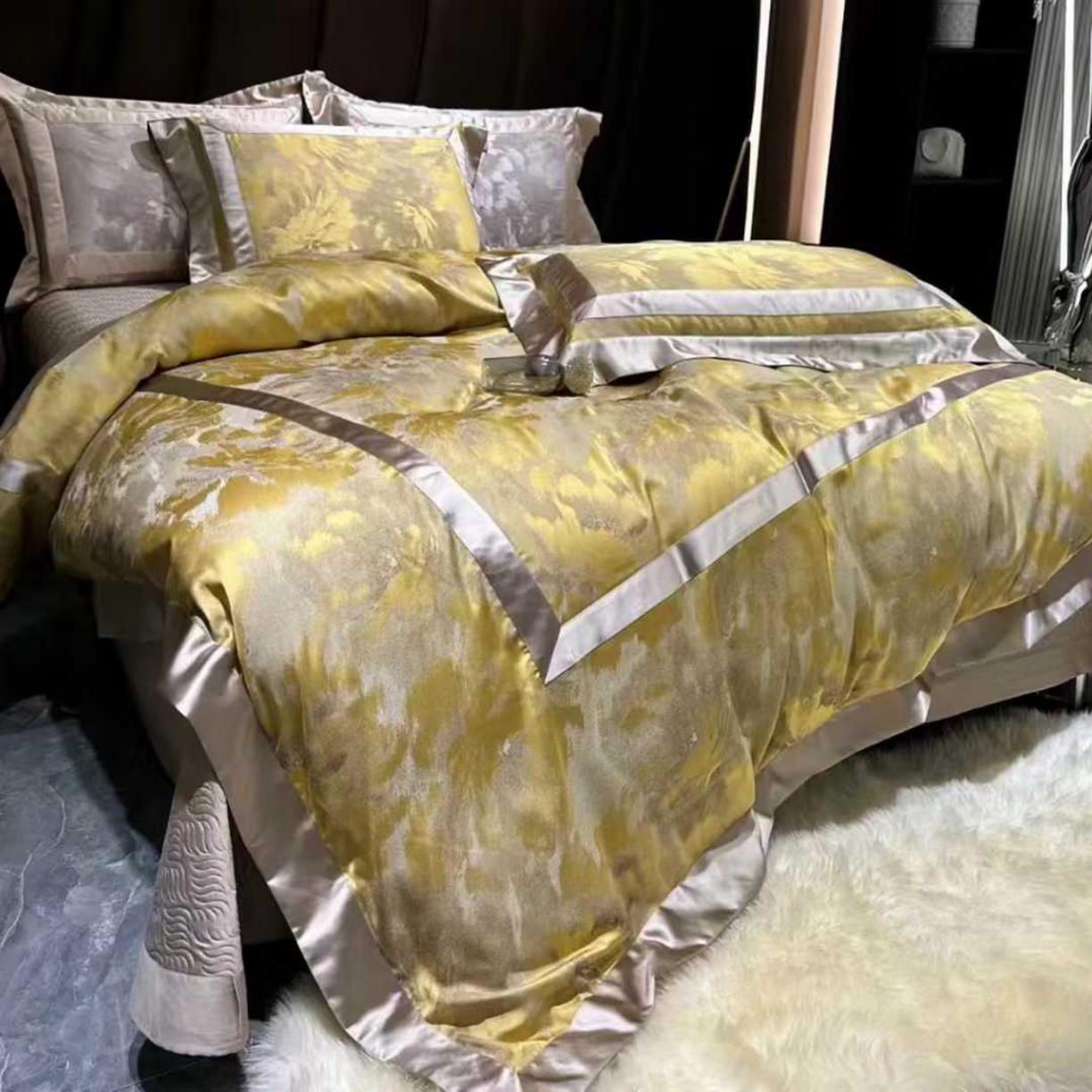 91家纺网 家纺一手货源 找家纺 （总）edra 2026新款真丝天丝轻奢提花床盖款四件套-朝花夕拾