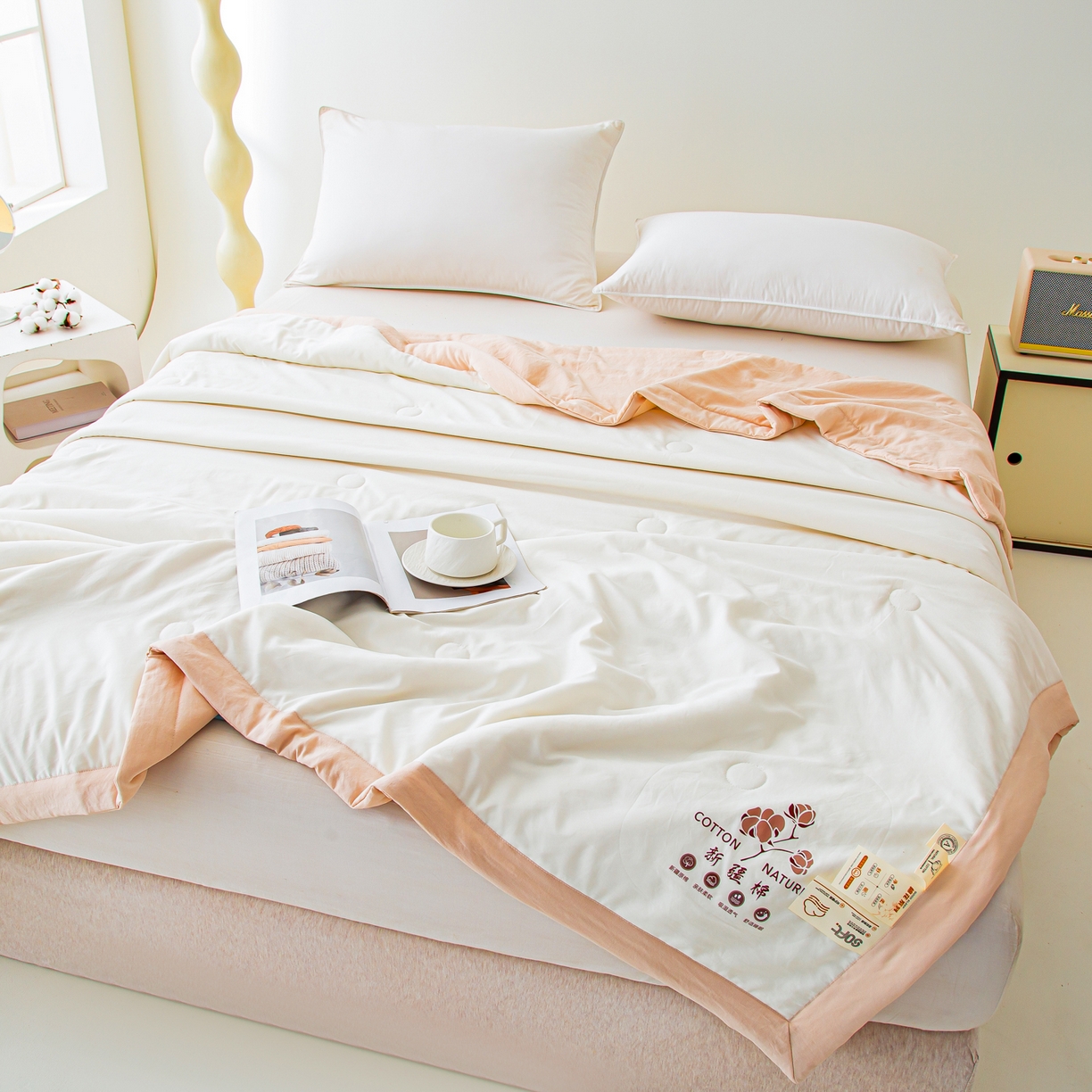 91家纺网 家纺一手货源 找家纺 美之润家纺 2026新款纯色棉花夏被 夏屿-白玉