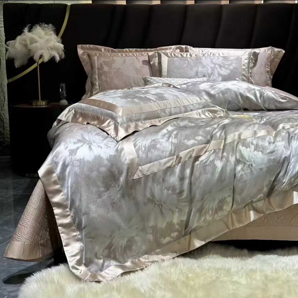 91家纺网 家纺一手货源 找家纺 （总）edra 2026新款真丝天丝轻奢提花床盖款四件套-朝花夕拾