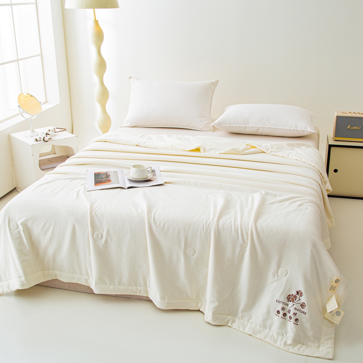 91家纺网 家纺一手货源 找家纺 美之润家纺 2026新款纯色棉花夏被 夏屿-奶白