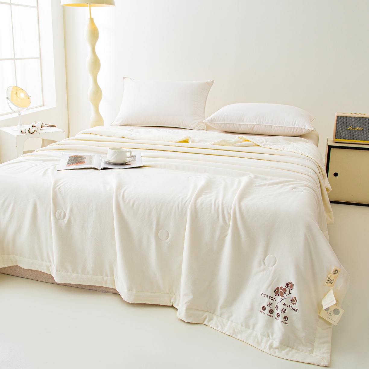 91家纺网 家纺一手货源 找家纺 美之润家纺 2026新款纯色棉花夏被 夏屿-奶白