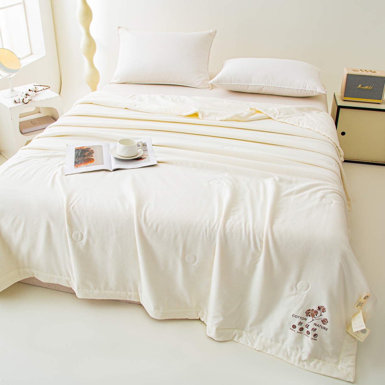 91家纺网 家纺一手货源 找家纺 美之润家纺 2026新款纯色棉花夏被 夏屿-奶白