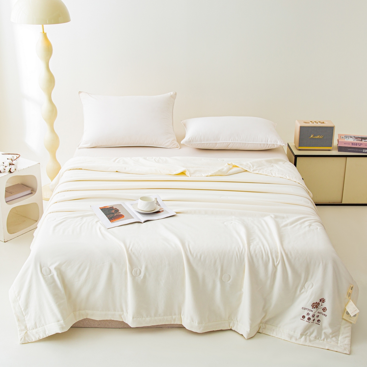 91家纺网 家纺一手货源 找家纺 美之润家纺 2026新款纯色棉花夏被 夏屿-奶白