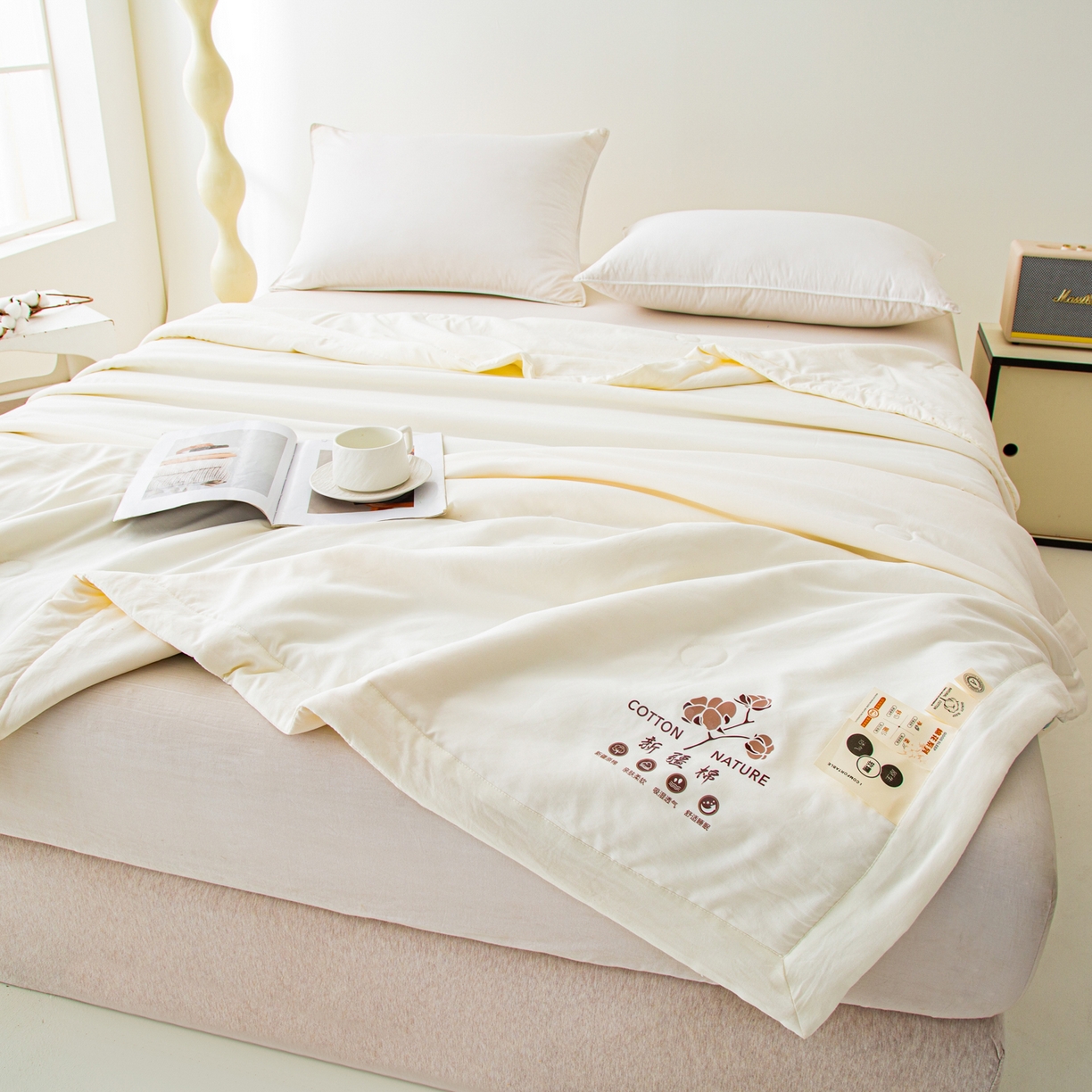 91家纺网 家纺一手货源 找家纺 美之润家纺 2026新款纯色棉花夏被 夏屿-奶白