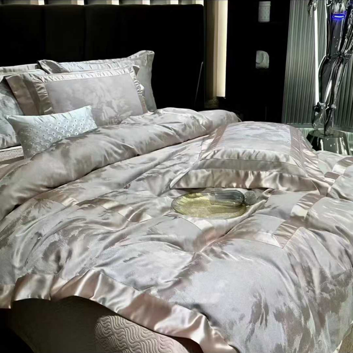 91家纺网 家纺一手货源 找家纺 edra 2026新款真丝天丝轻奢提花床盖款四件套-朝花夕拾 朝花夕拾-咖