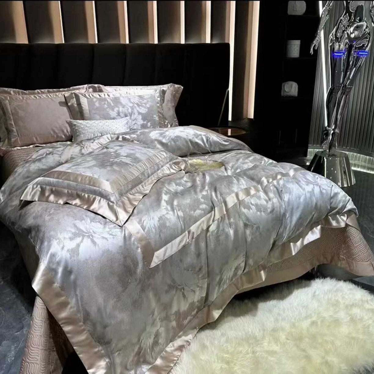 91家纺网 家纺一手货源 找家纺 edra 2026新款真丝天丝轻奢提花床盖款四件套-朝花夕拾 朝花夕拾-咖