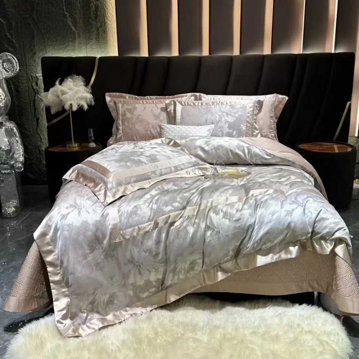 91家纺网 家纺一手货源 找家纺 edra 2026新款真丝天丝轻奢提花床盖款四件套-朝花夕拾 朝花夕拾-咖