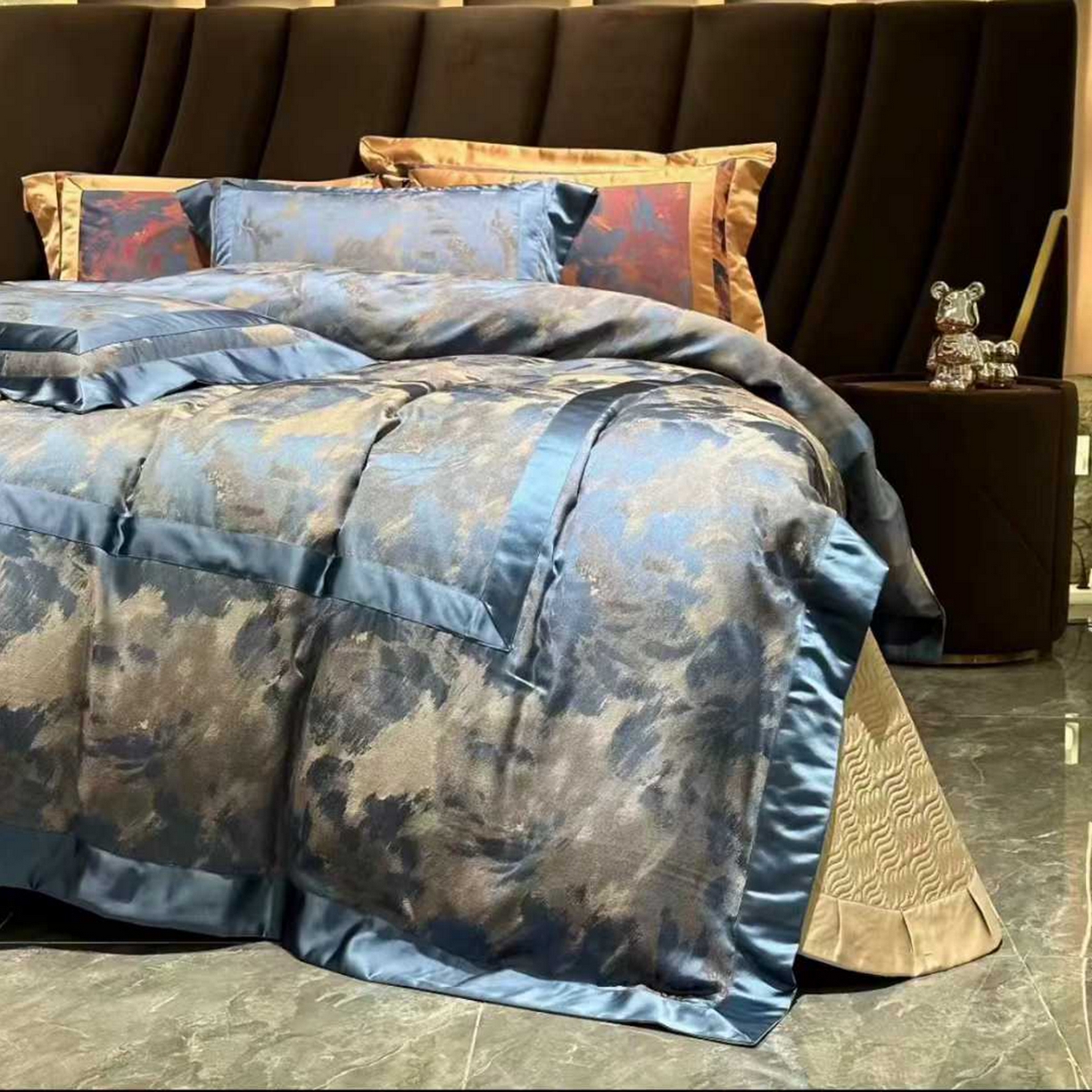 edra 2026新款真丝天丝轻奢提花床盖款四件套-朝花夕拾 朝花夕拾-蓝