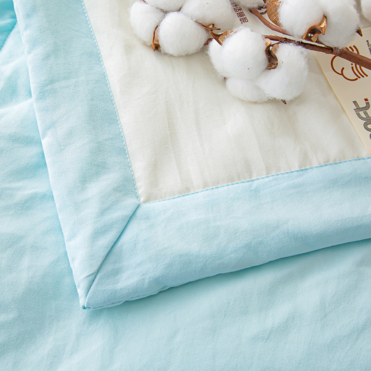 91家纺网 家纺一手货源 找家纺 美之润家纺 2026新款纯色棉花夏被 夏屿-奶白蓝