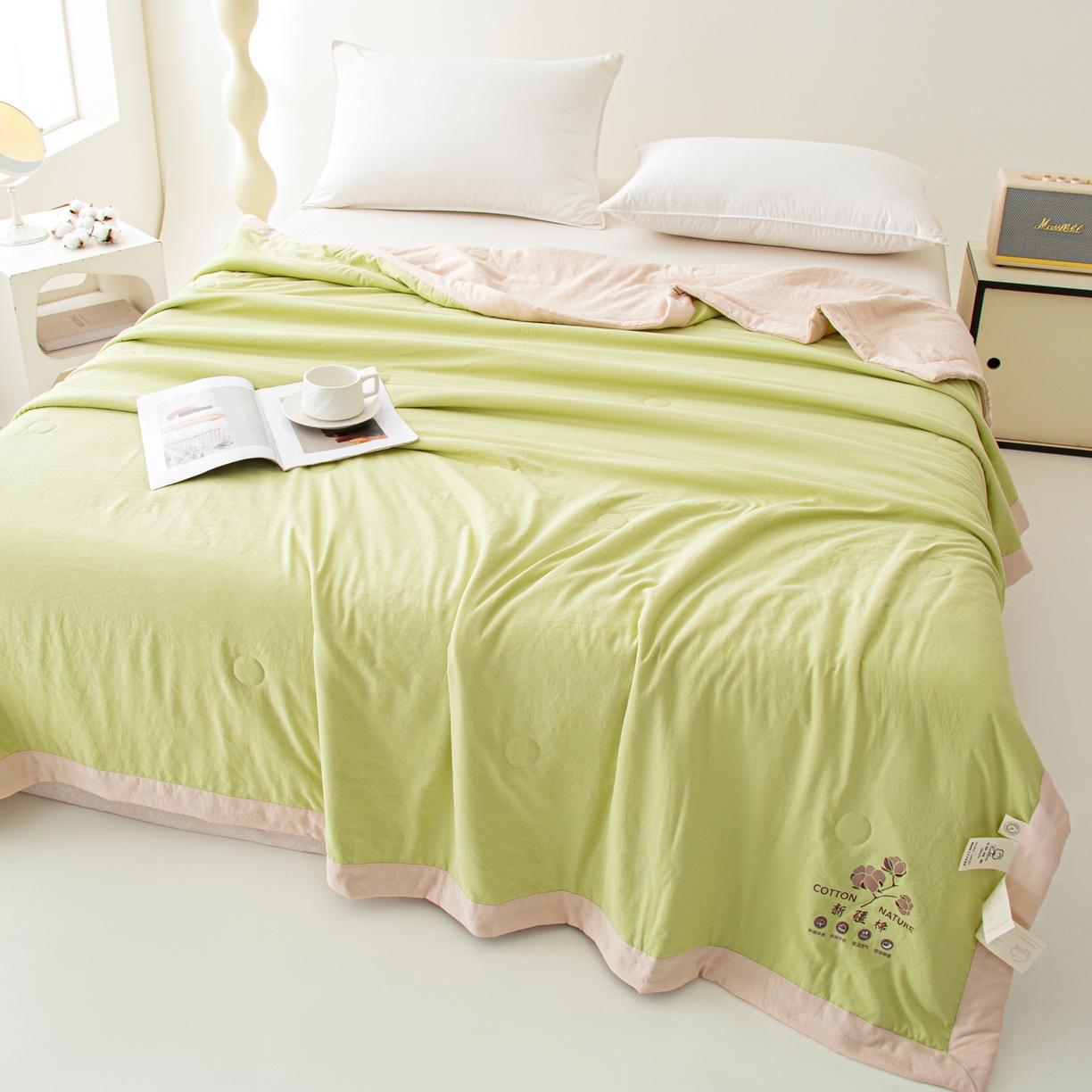 91家纺网 家纺一手货源 找家纺 美之润家纺 2026新款纯色棉花夏被 夏屿-牛油果