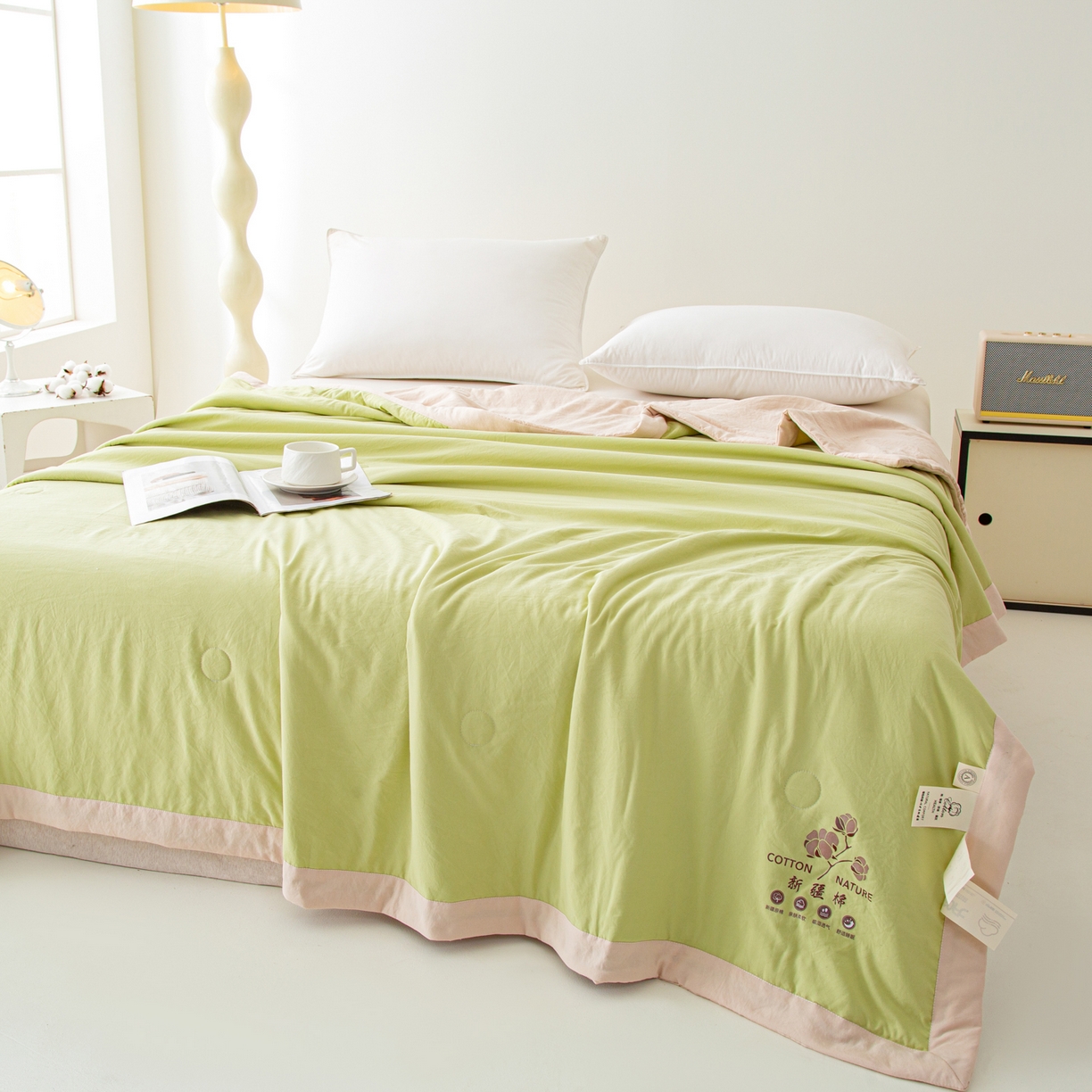 91家纺网 家纺一手货源 找家纺 美之润家纺 2026新款纯色棉花夏被 夏屿-牛油果