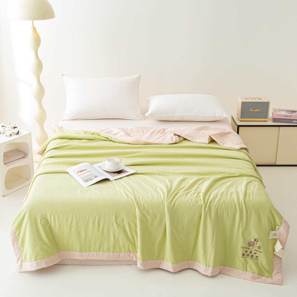 91家纺网 家纺一手货源 找家纺 美之润家纺 2026新款纯色棉花夏被 夏屿-牛油果