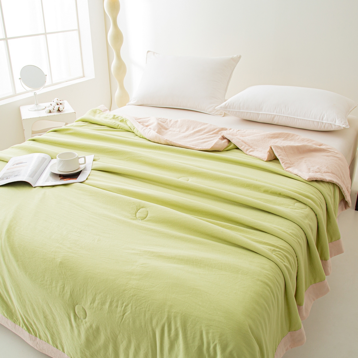 91家纺网 家纺一手货源 找家纺 美之润家纺 2026新款纯色棉花夏被 夏屿-牛油果