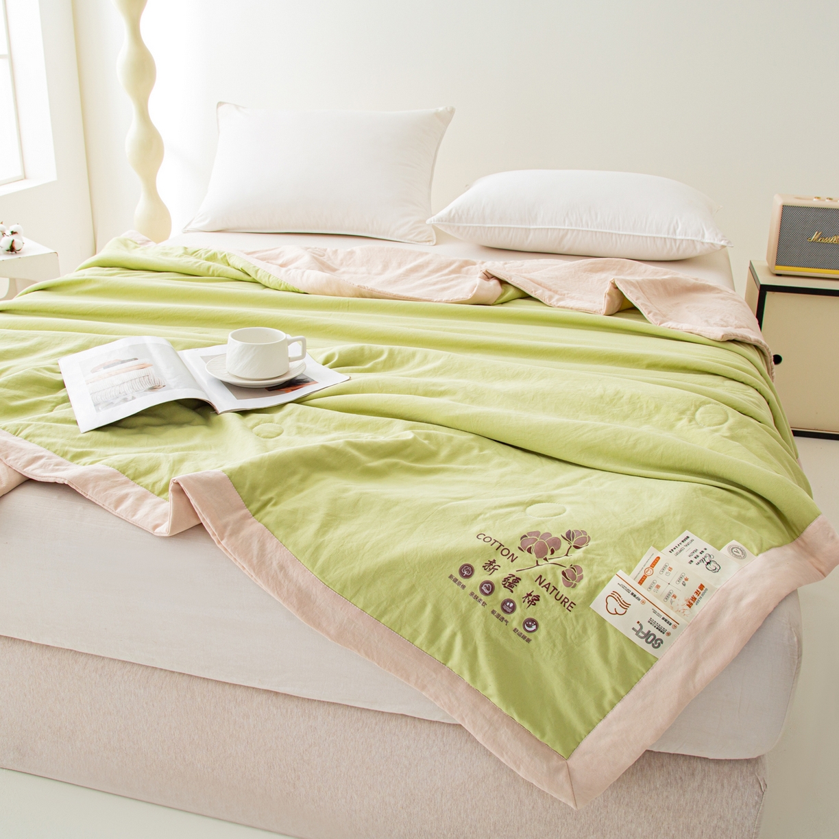 91家纺网 家纺一手货源 找家纺 美之润家纺 2026新款纯色棉花夏被 夏屿-牛油果