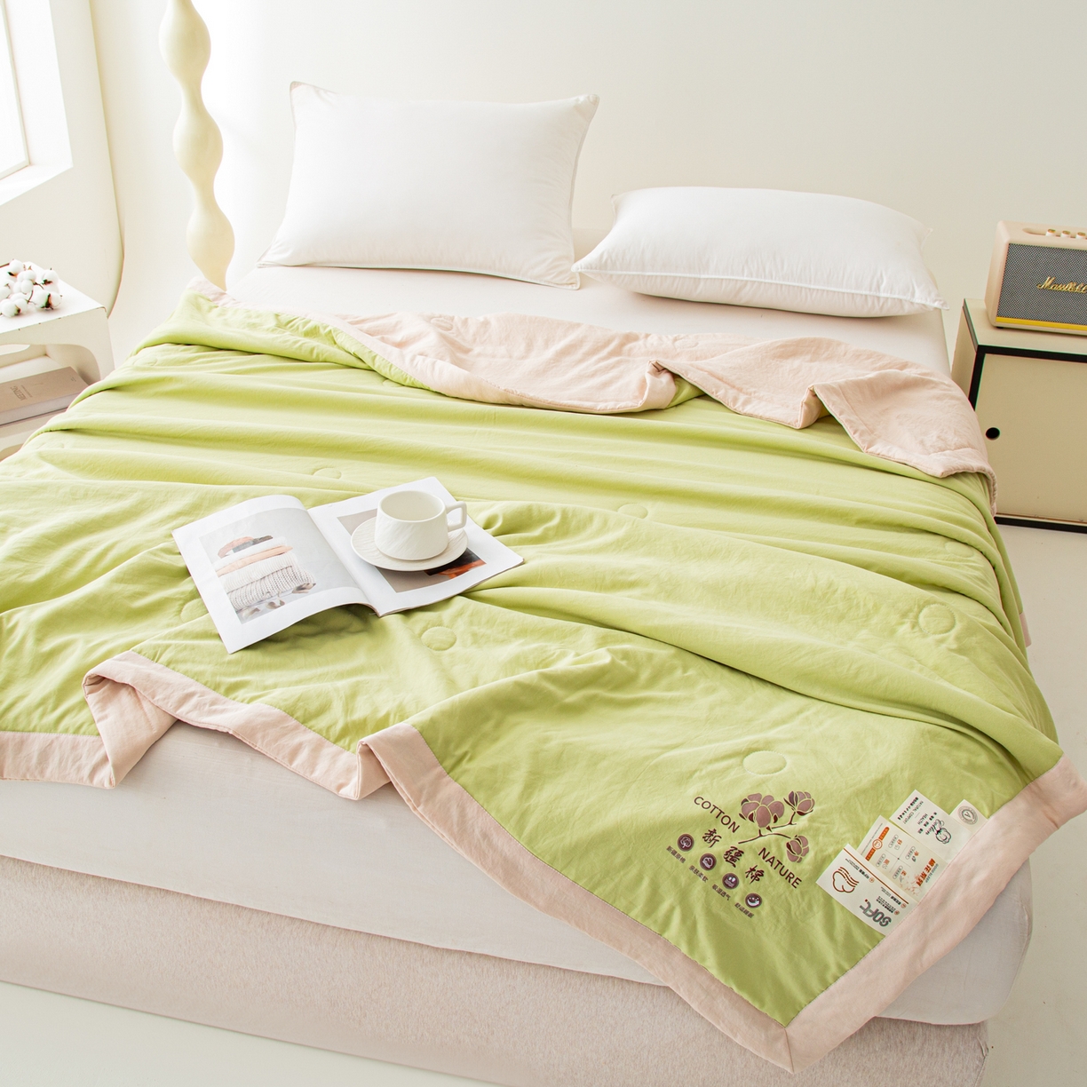 91家纺网 家纺一手货源 找家纺 美之润家纺 2026新款纯色棉花夏被 夏屿-牛油果