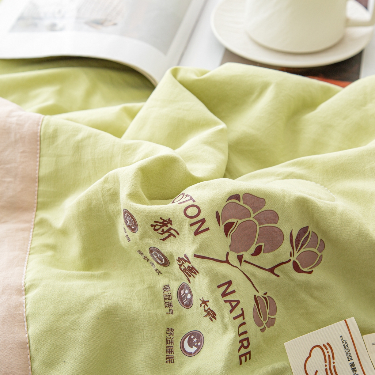 91家纺网 家纺一手货源 找家纺 美之润家纺 2026新款纯色棉花夏被 夏屿-牛油果