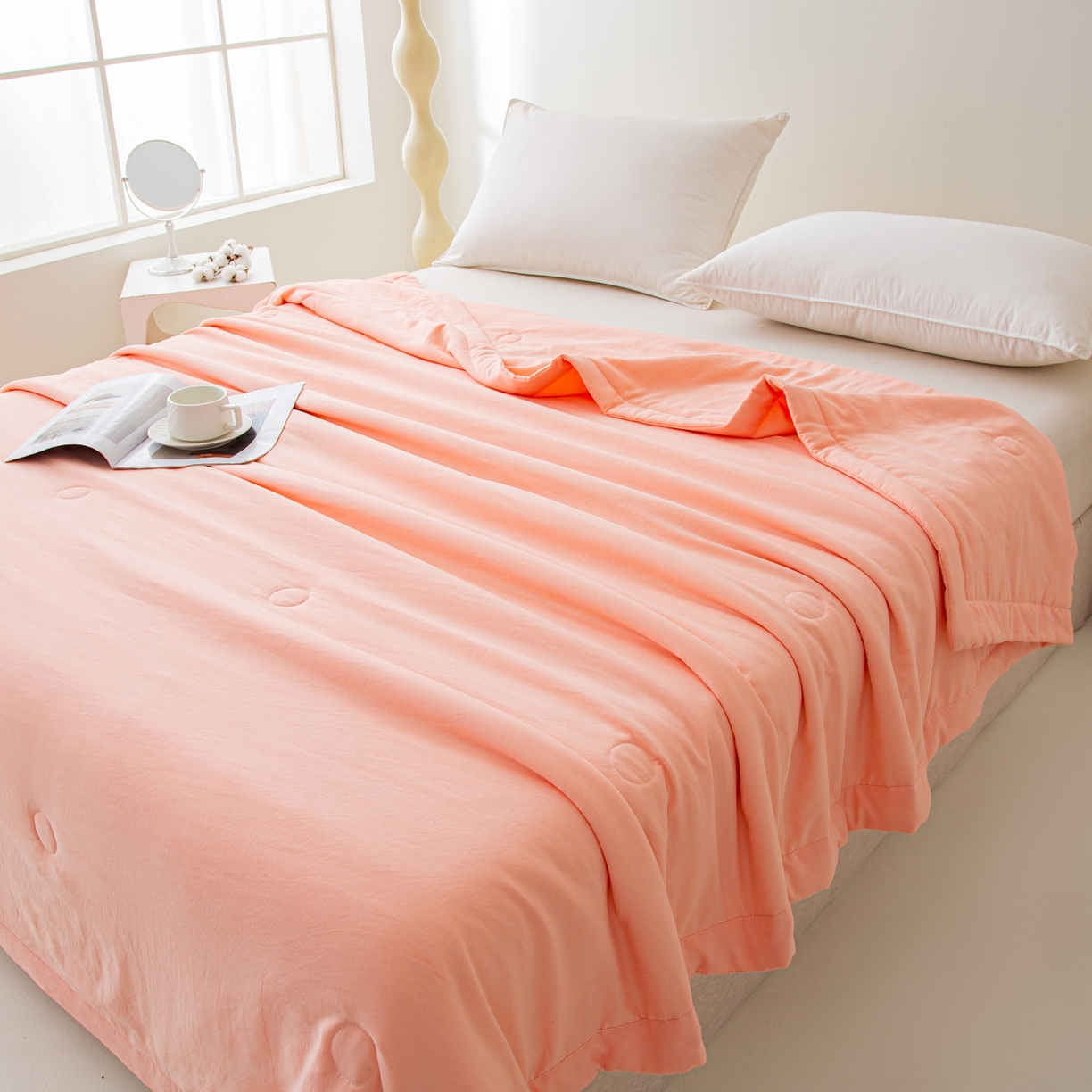 91家纺网 家纺一手货源 找家纺 美之润家纺 2026新款纯色棉花夏被 夏屿-少女粉