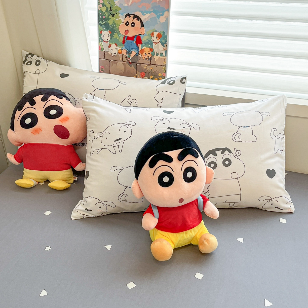 91家纺网 家纺一手货源 找家纺 暮思家居 2026春夏新款正版授权蜡笔小新全棉纯棉四件套系列 黑白小新