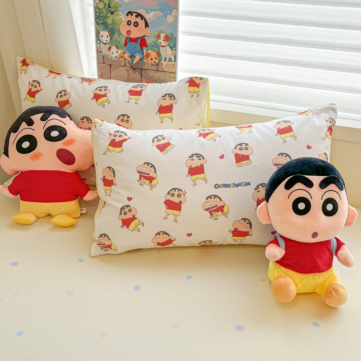 91家纺网 家纺一手货源 找家纺 暮思家居 2026春夏新款正版授权蜡笔小新全棉纯棉四件套系列 搞怪小新