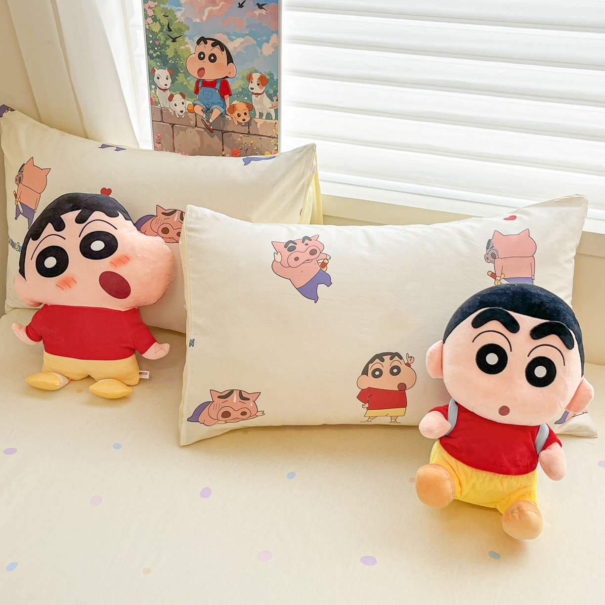 91家纺网 家纺一手货源 找家纺 暮思家居 2026春夏新款正版授权蜡笔小新全棉纯棉四件套系列 调皮小新