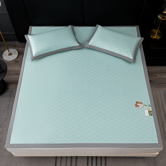 91家纺网 家纺一手货源 找家纺 小牛席业 2026新款轻奢风凉感冰丝席-月亮爱心系列凉席藤席冰藤席冰丝席可机洗凉感冰丝席豆豆席PE霸王藤席 湖蓝