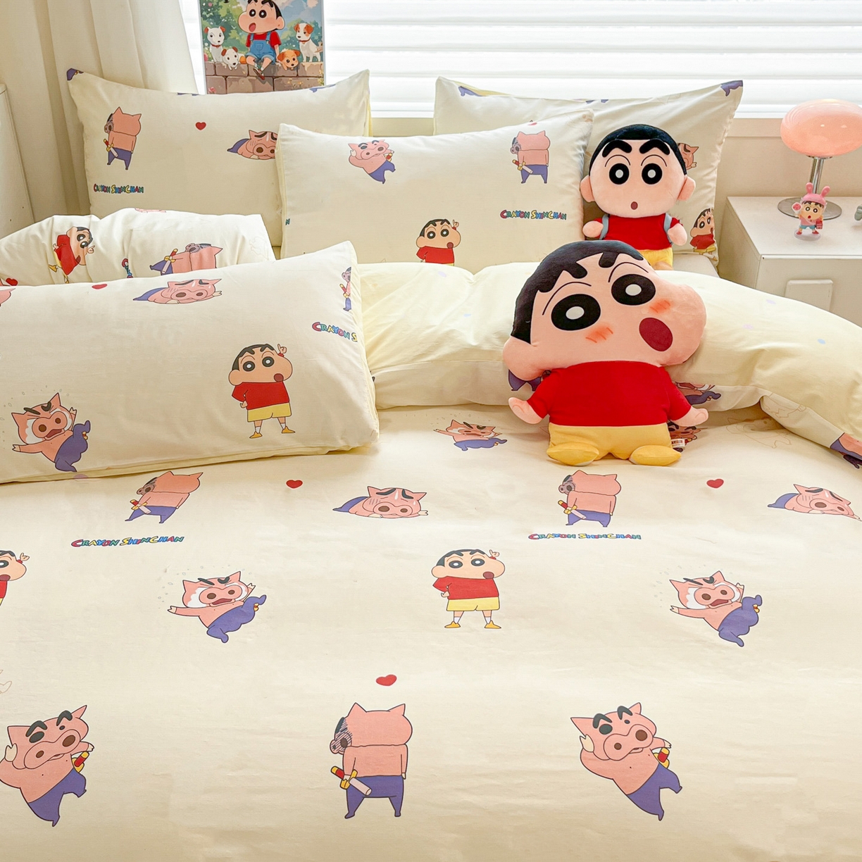 91家纺网 家纺一手货源 找家纺 暮思家居 2026春夏新款正版授权蜡笔小新全棉纯棉四件套系列 调皮小新