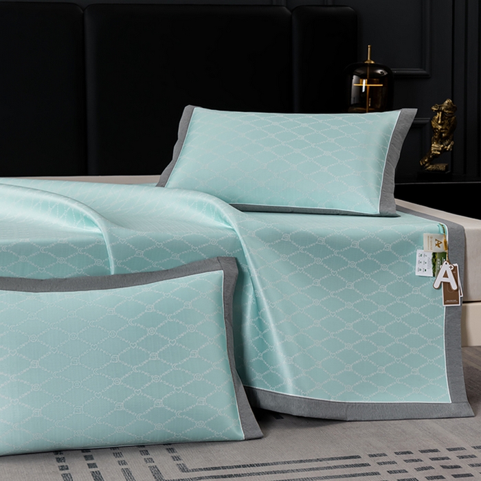 小牛席业 2026新款轻奢风凉感冰丝席-月亮爱心系列凉席藤席冰藤席冰丝席可机洗凉感冰丝席豆豆席PE霸王藤席 湖蓝