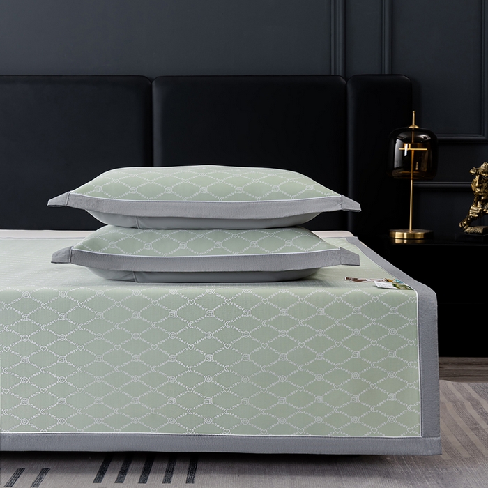 91家纺网 家纺一手货源 找家纺 小牛席业 2026新款轻奢风凉感冰丝席-月亮爱心系列凉席藤席冰藤席冰丝席可机洗凉感冰丝席豆豆席PE霸王藤席 绿色