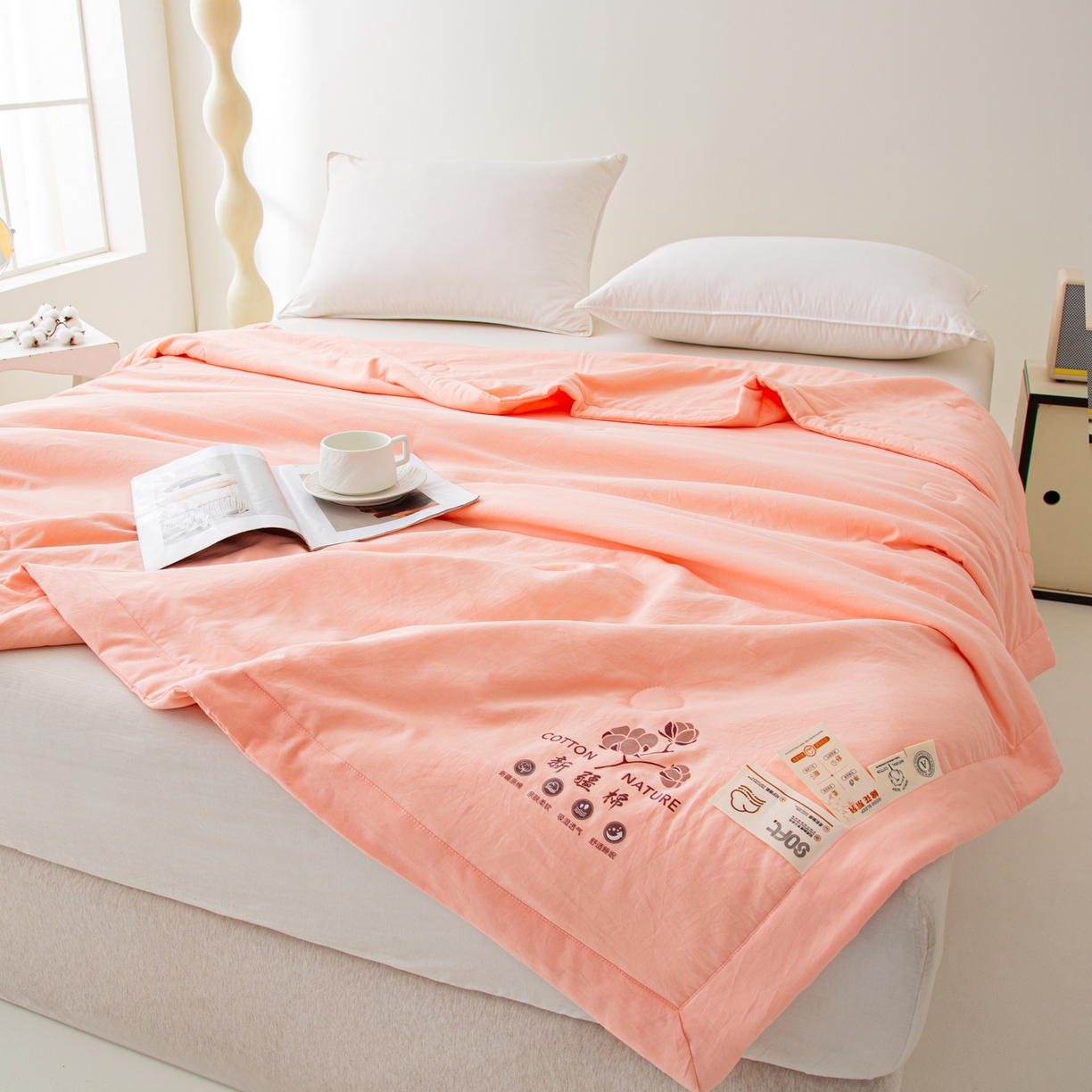 91家纺网 家纺一手货源 找家纺 美之润家纺 2026新款纯色棉花夏被 夏屿-少女粉